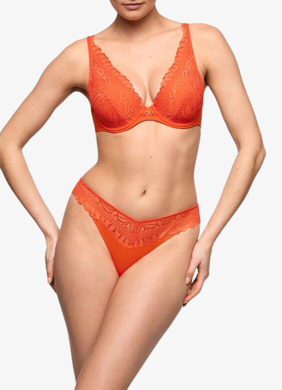 Marie Jo Cerina voorgevormde plunge bh met overlay van kant - voorkant 5 oranje