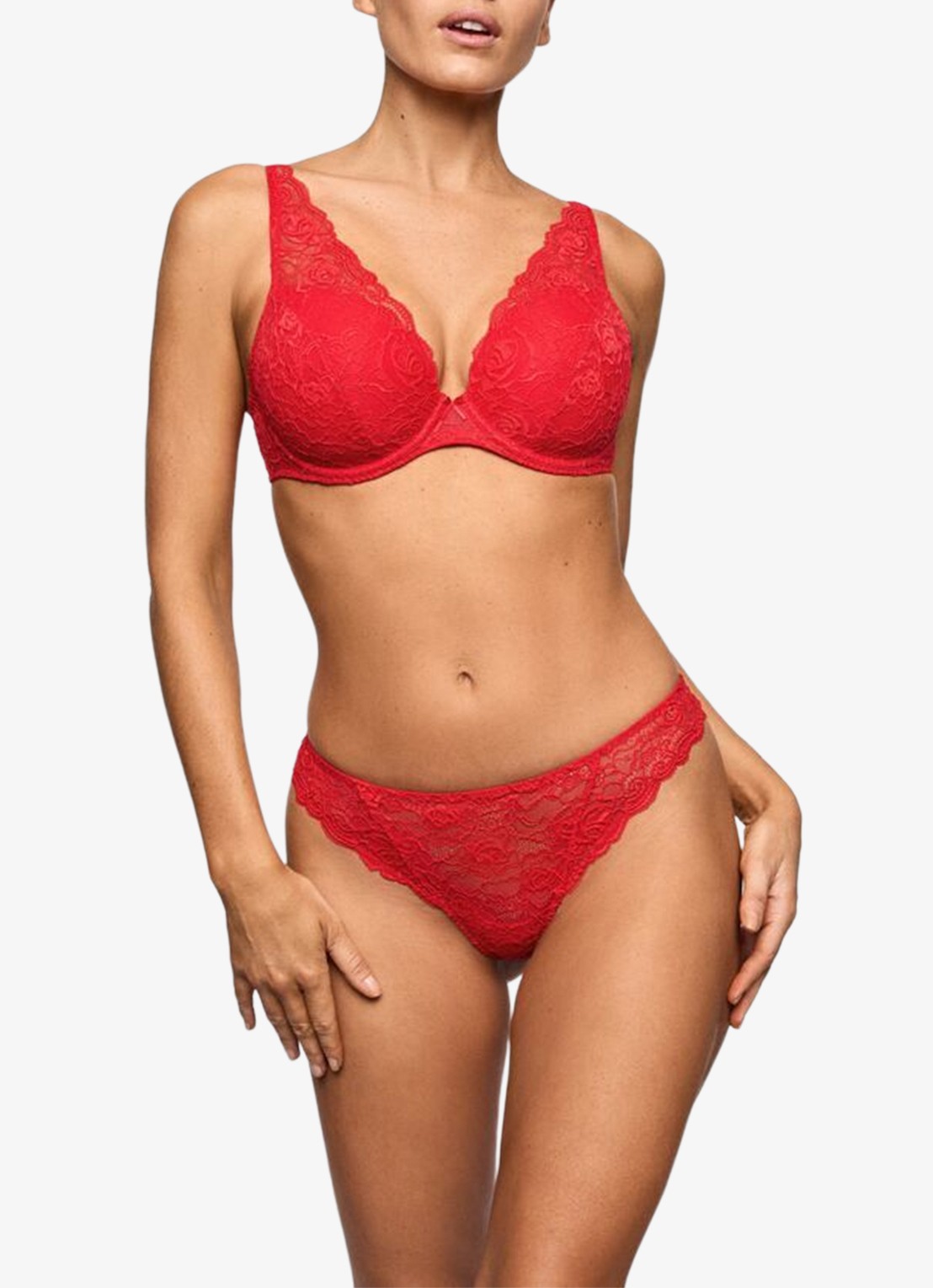 Marie Jo Cyrile voorgevormde plunge bh met overlay van kant - voorkant 2 rood