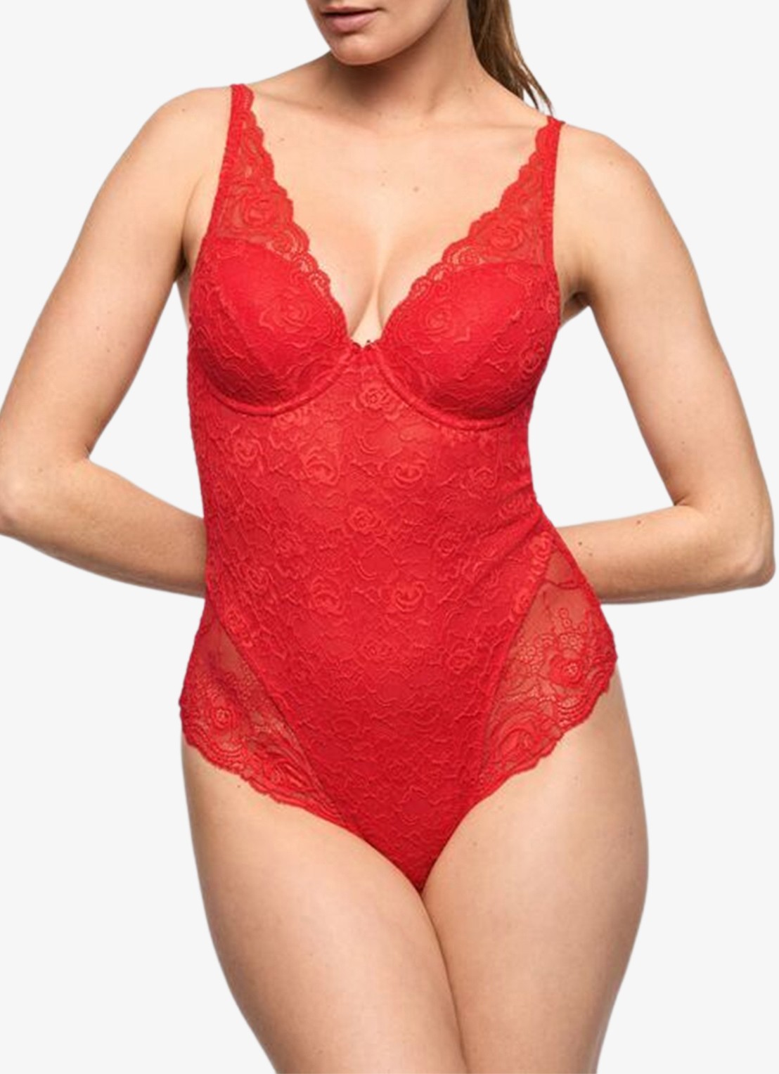 Marie Jo Cyrile voorgevormde plunge body van kant - detail 4 rood