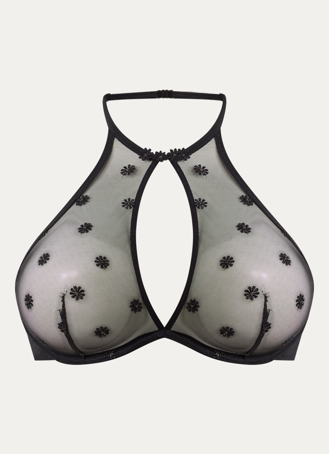 Marie Jo Daisy beugel bh van mesh met bloemborduring - voorkant zwart