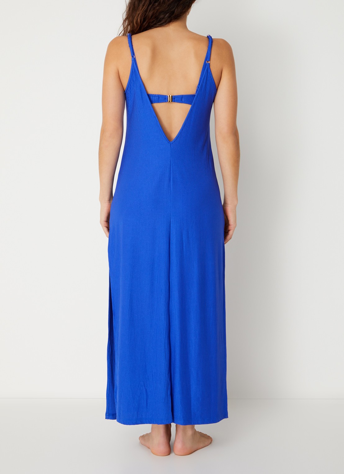 Marie Jo Emly maxi strandjurk met spaghetti bandjes en ribstructuur - achterkant 4 kobaltblauw