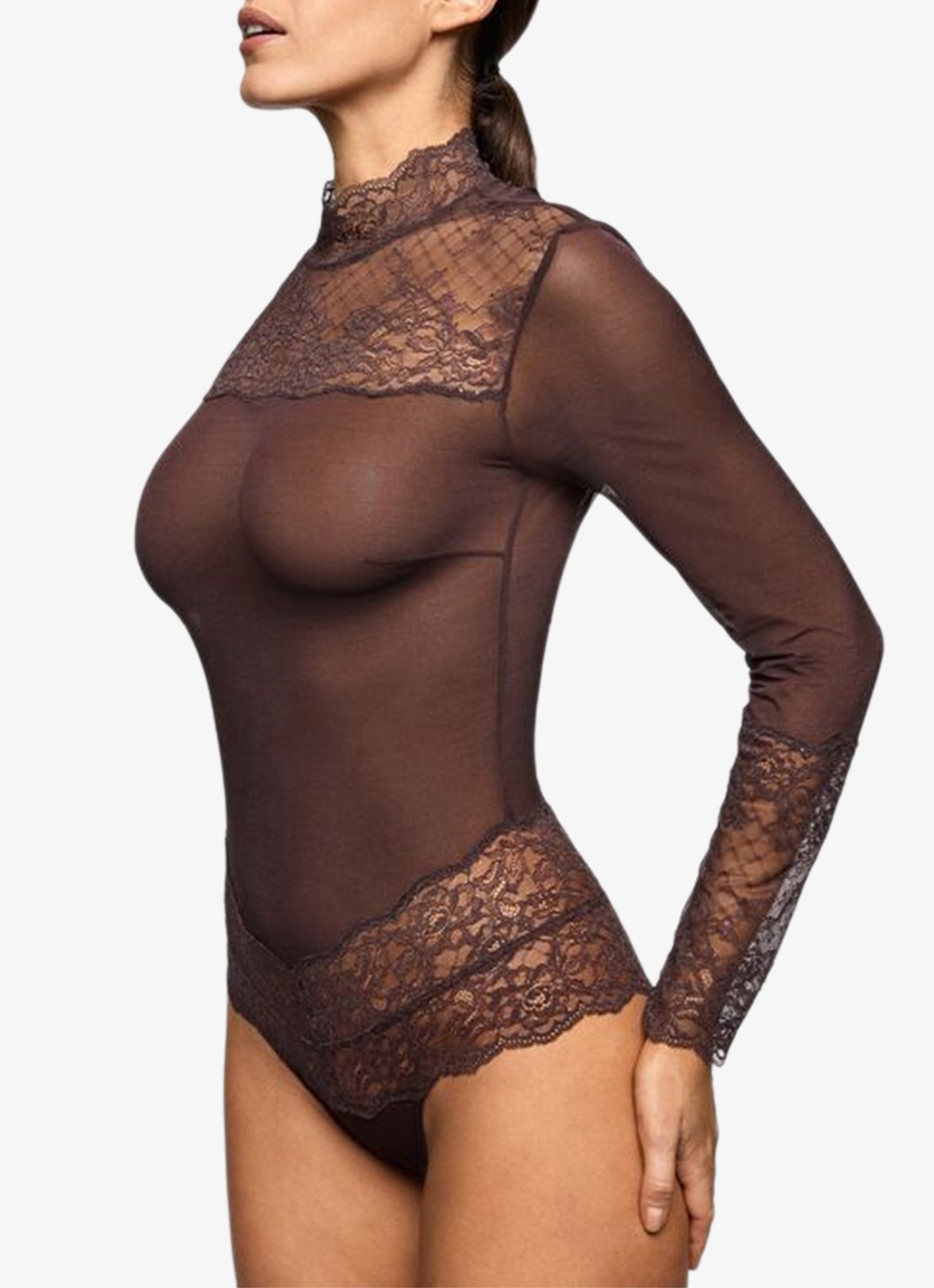 Marie Jo Musea body van mesh met kant - detail 4 donkerbruin