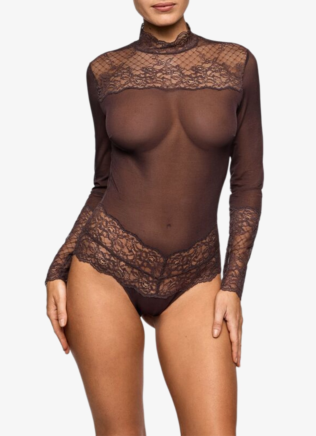 Marie Jo Musea body van mesh met kant - voorkant 2 donkerbruin