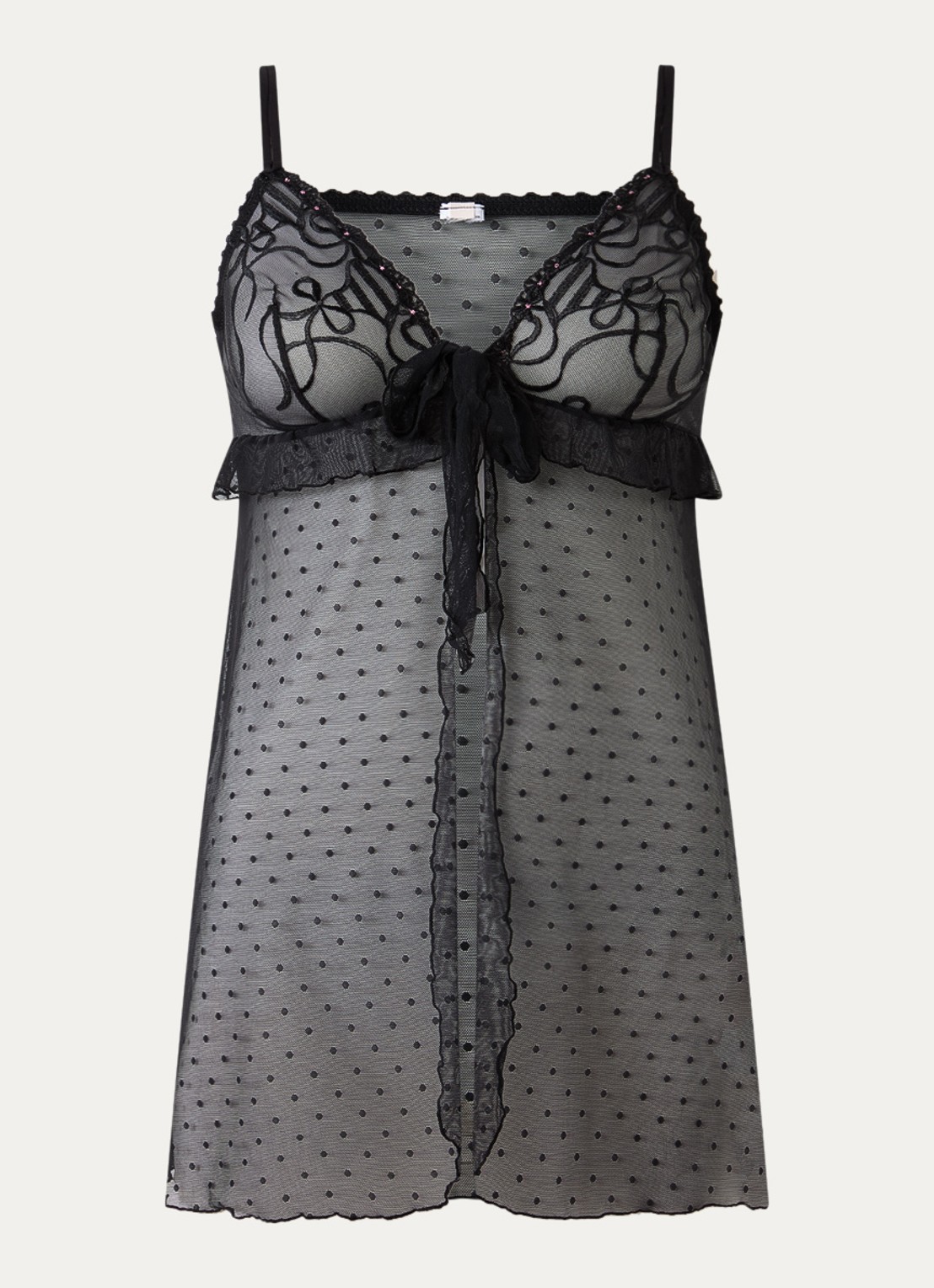 Marie Jo Noova slipdress van mesh met borduring - voorkant 4 zwart