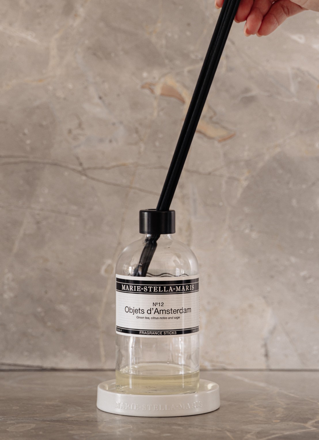 Marie-Stella-Maris geurstokjes navulling voor 250 ml  - voorkant 3 wit