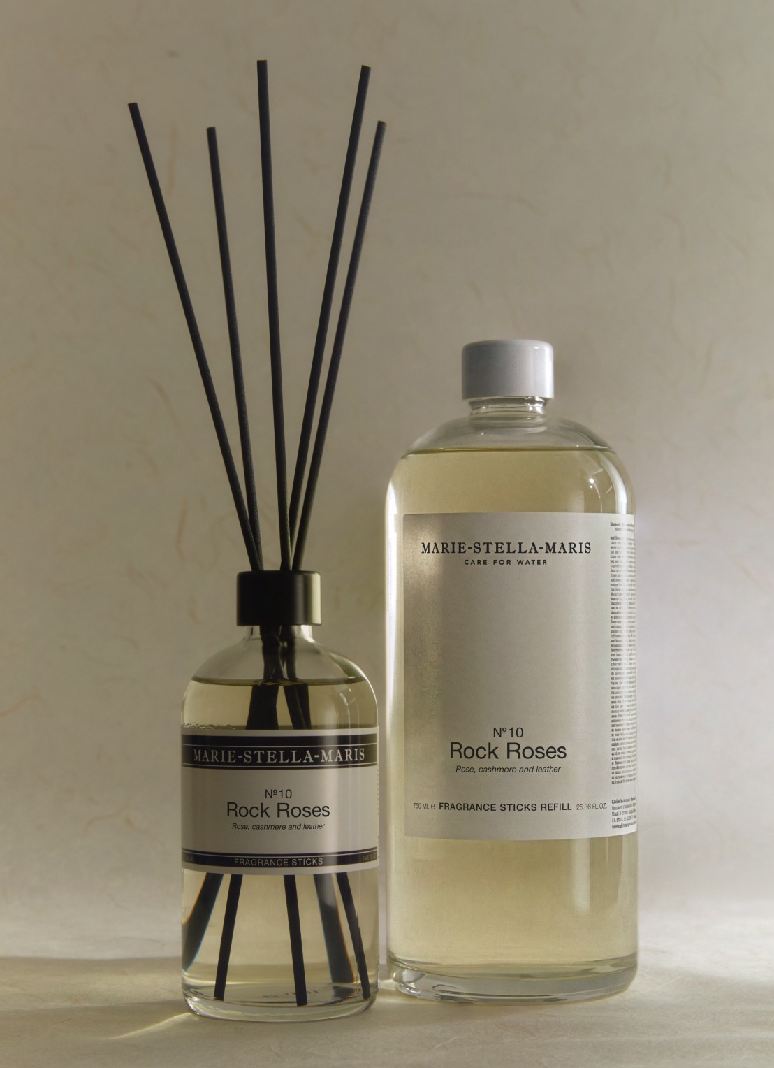 Marie-Stella-Maris No. 10 Rock Roses Fragrance Sticks - geurstokjes navulling 750 ml - voorkant 2 transparant
