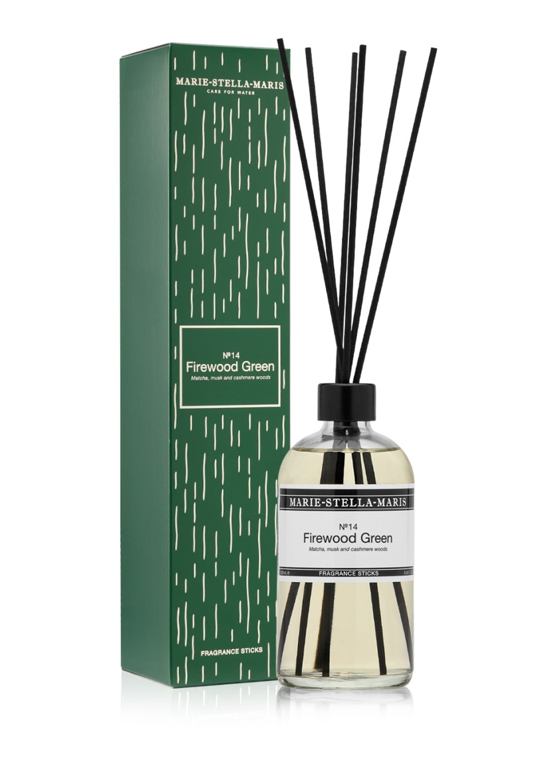 Marie-Stella-Maris No.14 Firewood Green geurstokjes 250 ml - voorkant 2 transparant