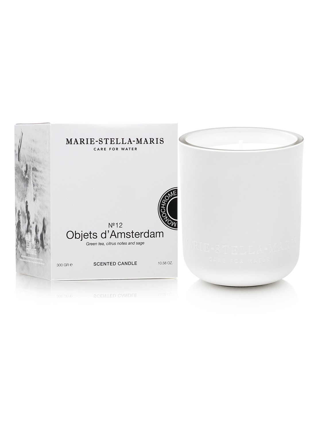 Marie-Stella-Maris Objets d'Amsterdam navulbare geurkaars 300 gram - voorkant 2 wit