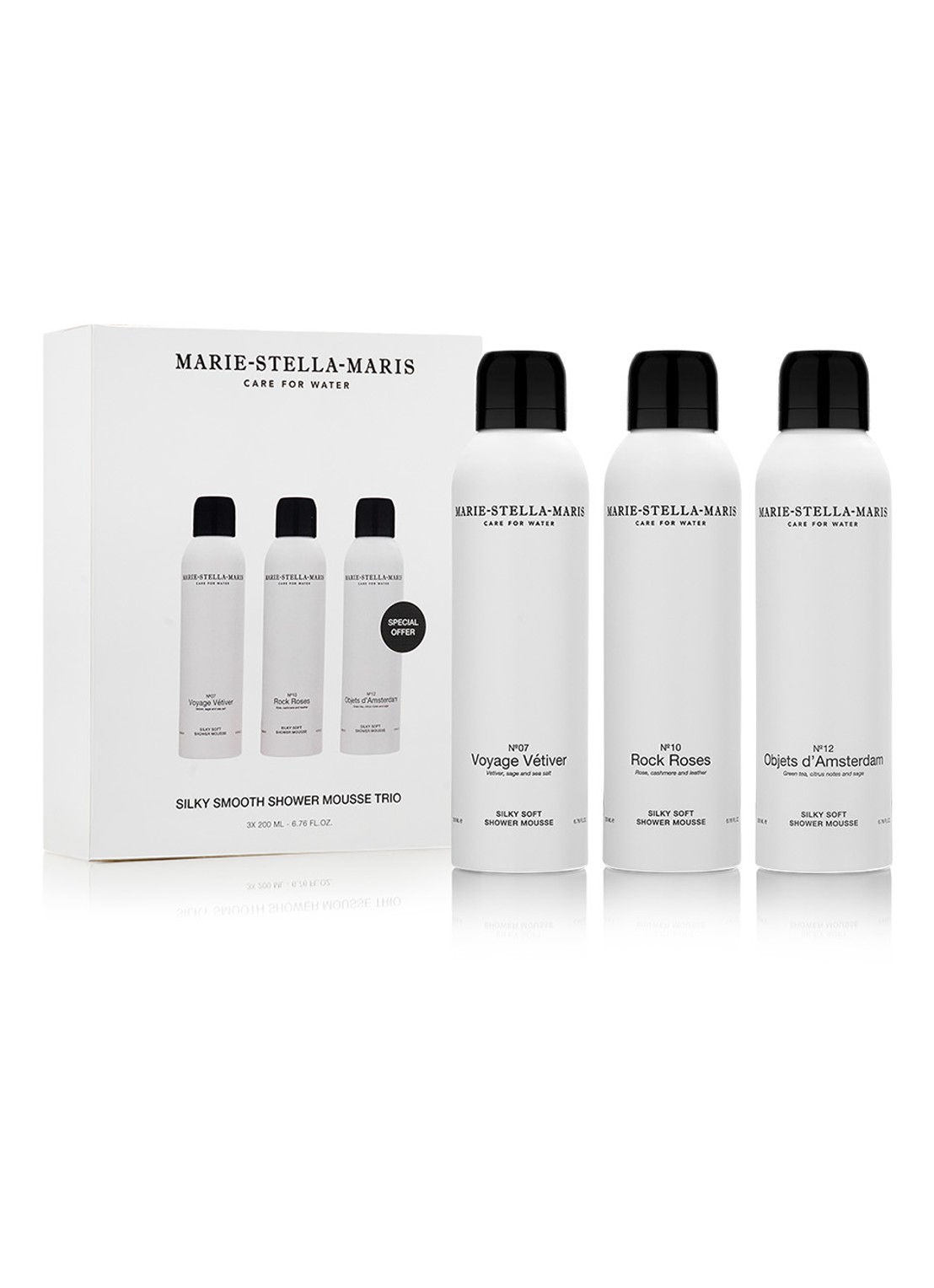 Marie-Stella-Maris Silky Soft doucheschuim 200 ml set van 3 - voorkant wit