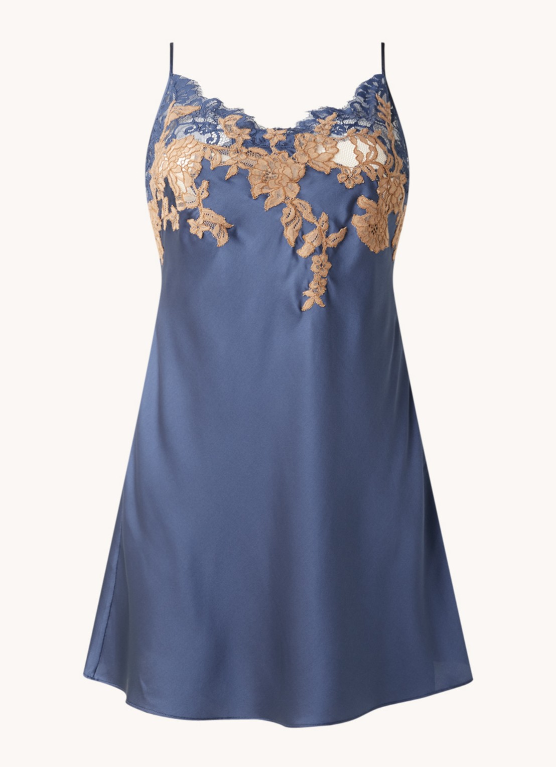 Marjolaine Nina slipdress van zijde met borduring - voorkant 2 blauw