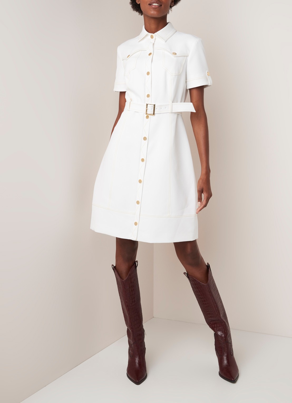 Marley blousejurk met contrastnaden - voorkant 4 wit