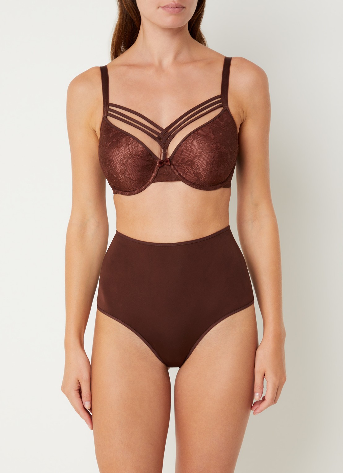 Marlies Dekkers High waisted slip met overlay van kant - detail bruin