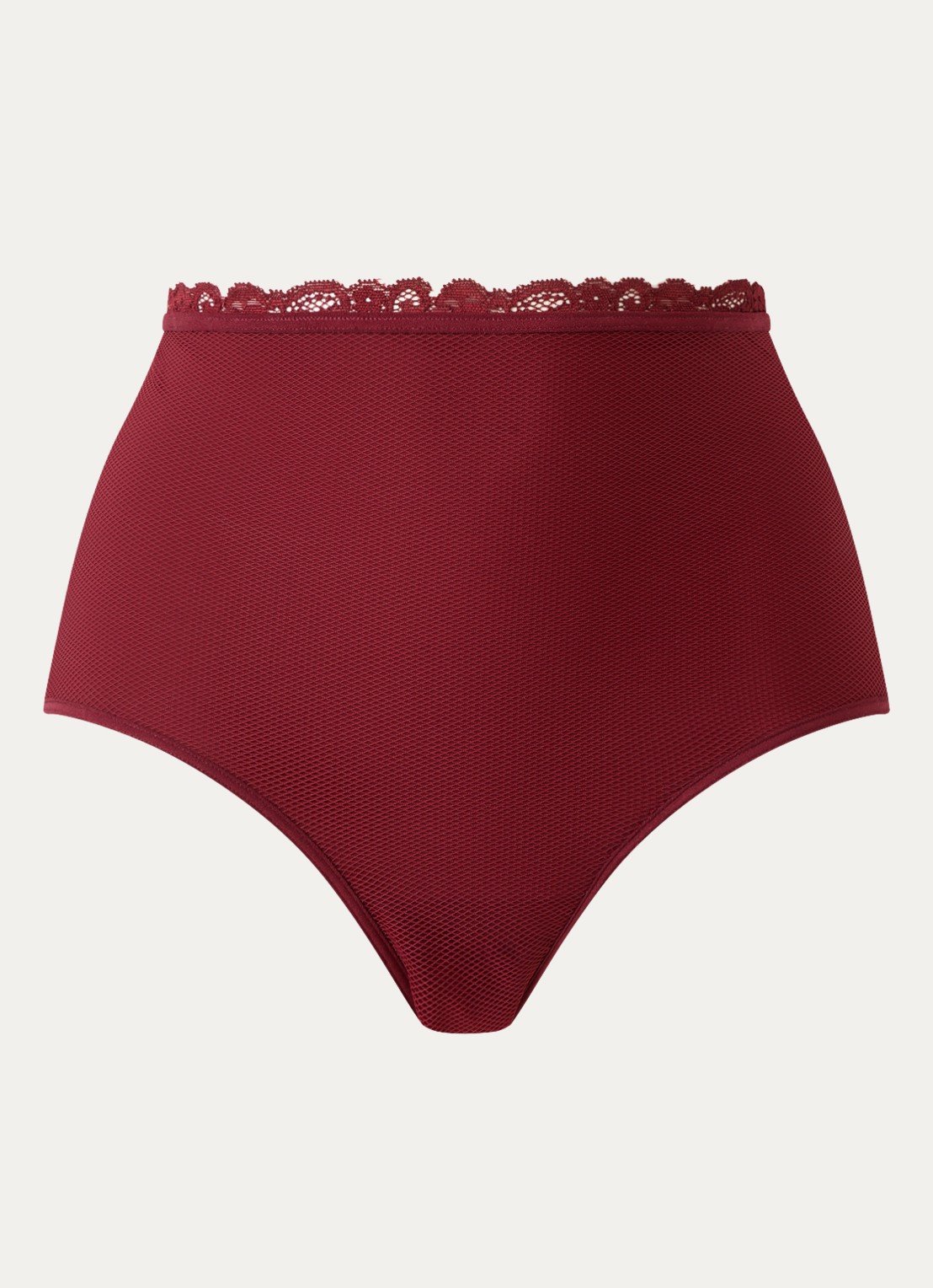 Marlies Dekkers High waisted slip met overlay van mesh - voorkant 4 bordeauxrood