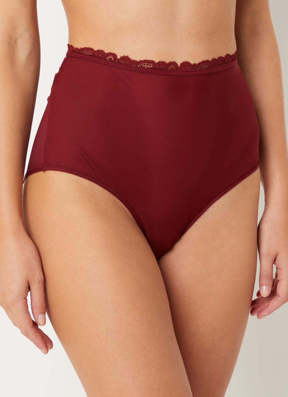Marlies Dekkers High waisted slip met overlay van mesh - voorkant 5 bordeauxrood
