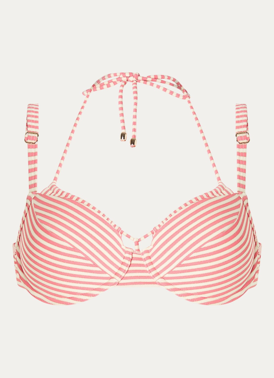 Marlies Dekkers Holi Vintage voorgevormde balconette bikinitop met streepprint - voorkant 4 donkerroze