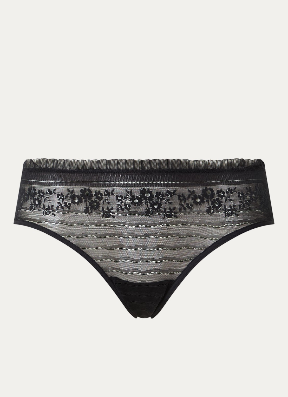 Marlies Dekkers Rebel In Lace hipster van mesh met kant en smockwerk - voorkant zwart