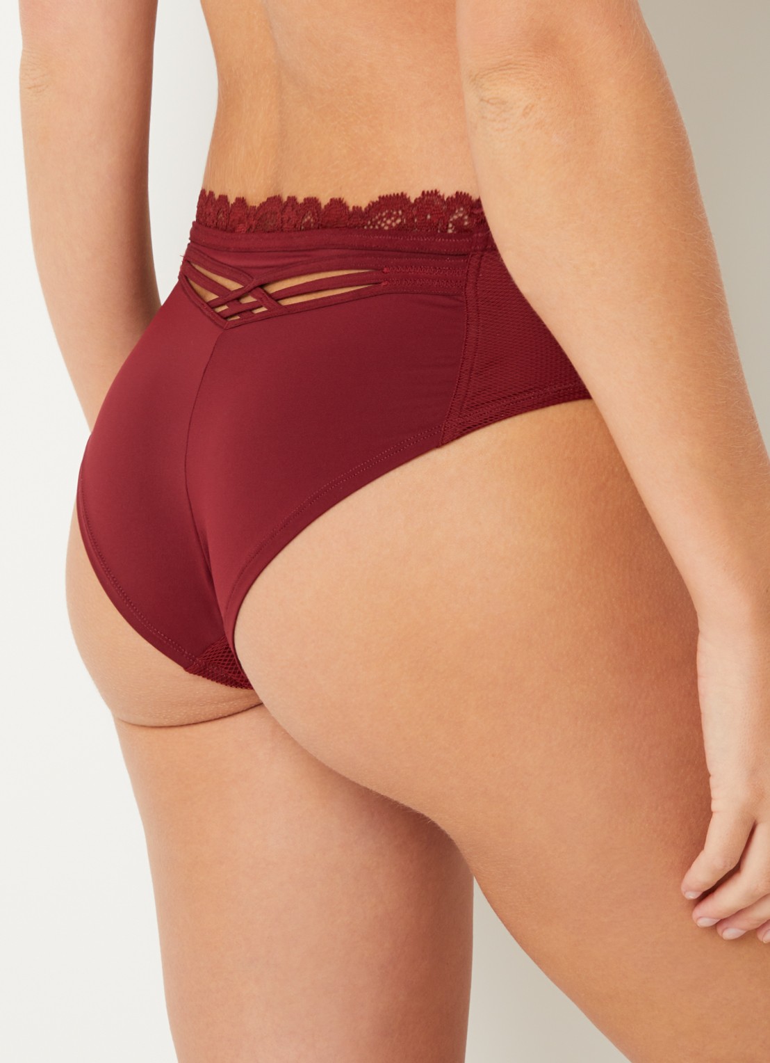 Marlies Dekkers Slip met overlay van mesh - achterkant 5 bordeauxrood