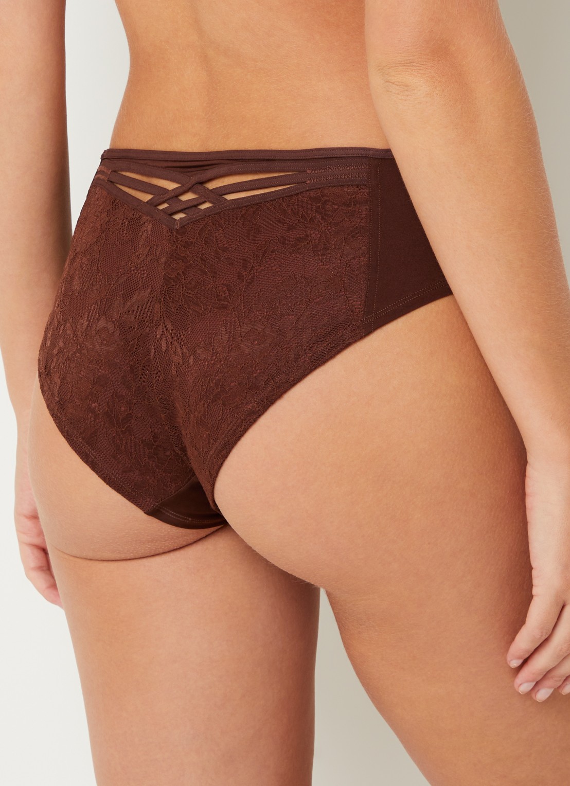 Marlies Dekkers Tanga met overlay van kant - achterkant 3 bruin