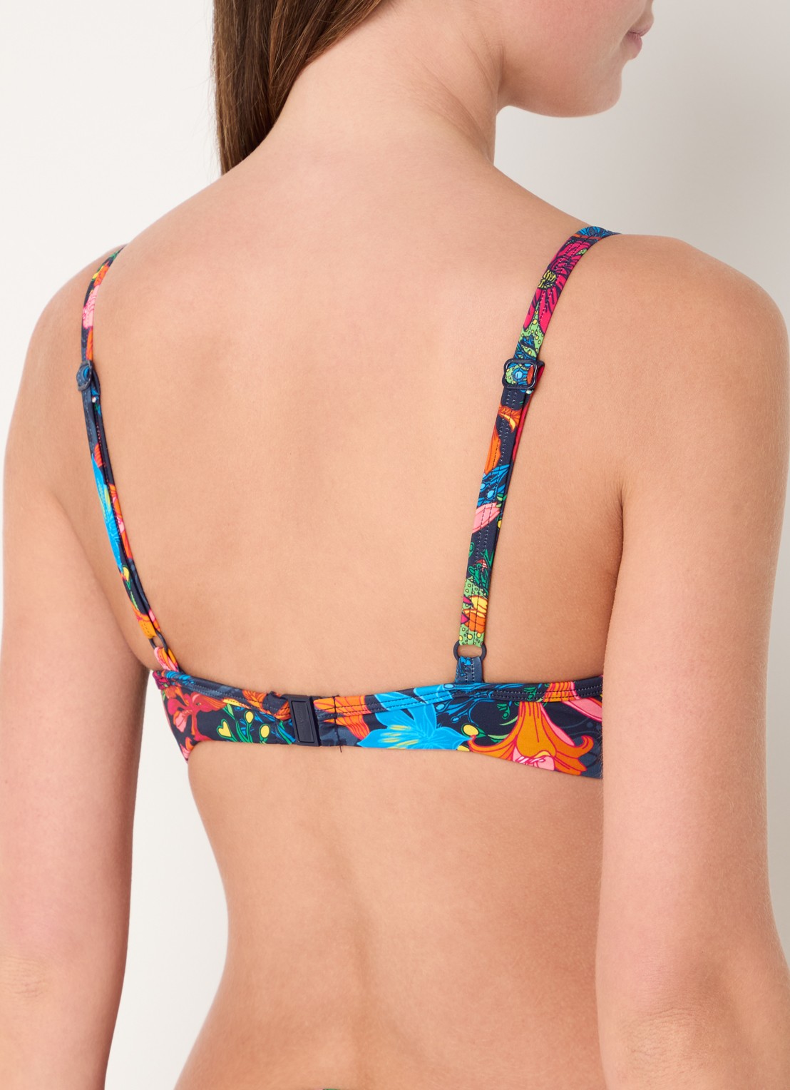 Marlies Dekkers Thalassa push-up balconette bikinitop met bloemenprint - achterkant 2 donkerblauw