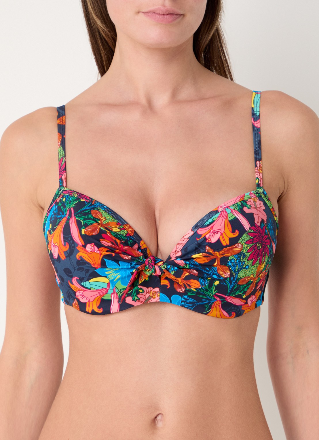 Marlies Dekkers Thalassa push-up balconette bikinitop met bloemenprint - detail 3 donkerblauw