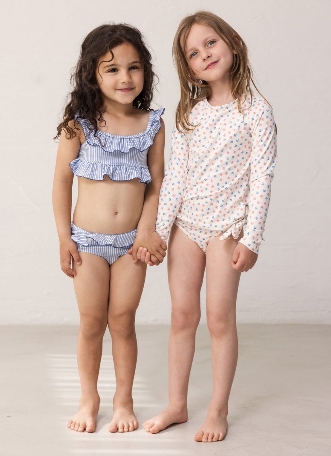 MarMar COPENHAGEN Bikiniset met ruches en streepprint - voorkant 2 blauw