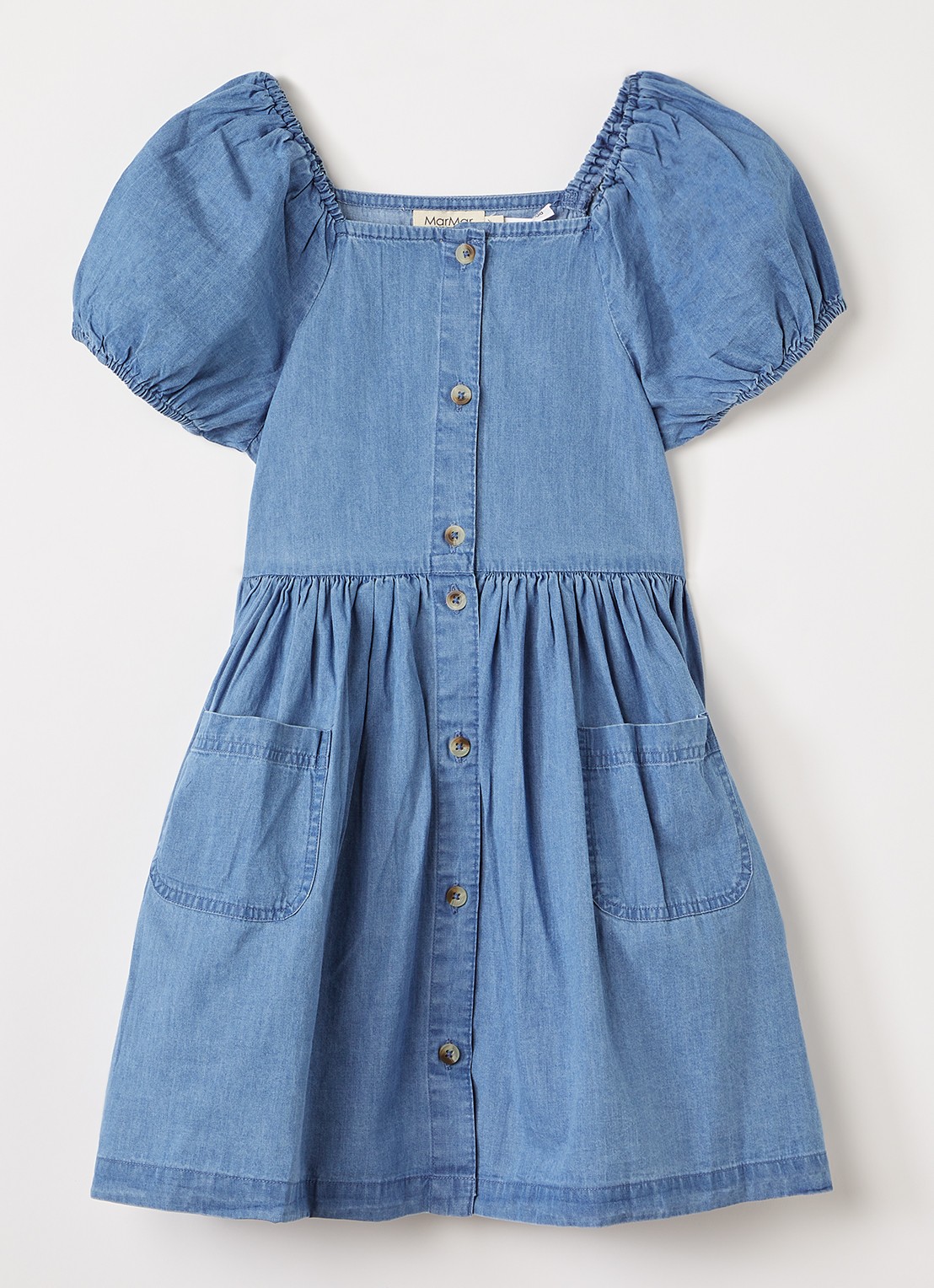 MarMar COPENHAGEN Davery jurk van chambray - voorkant indigo