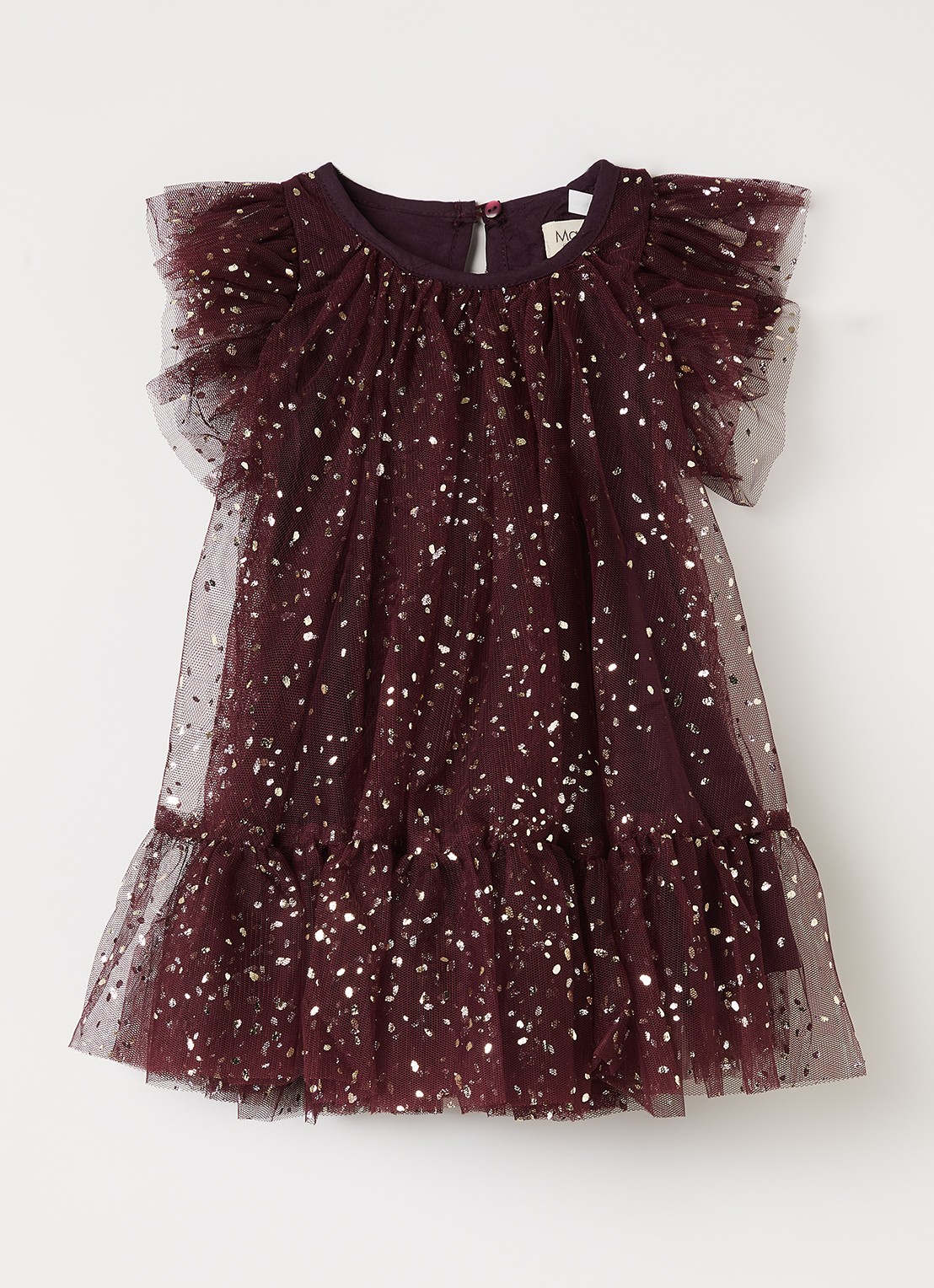 MarMar COPENHAGEN Daya jurk van tulle met lurex - voorkant 2 aubergine