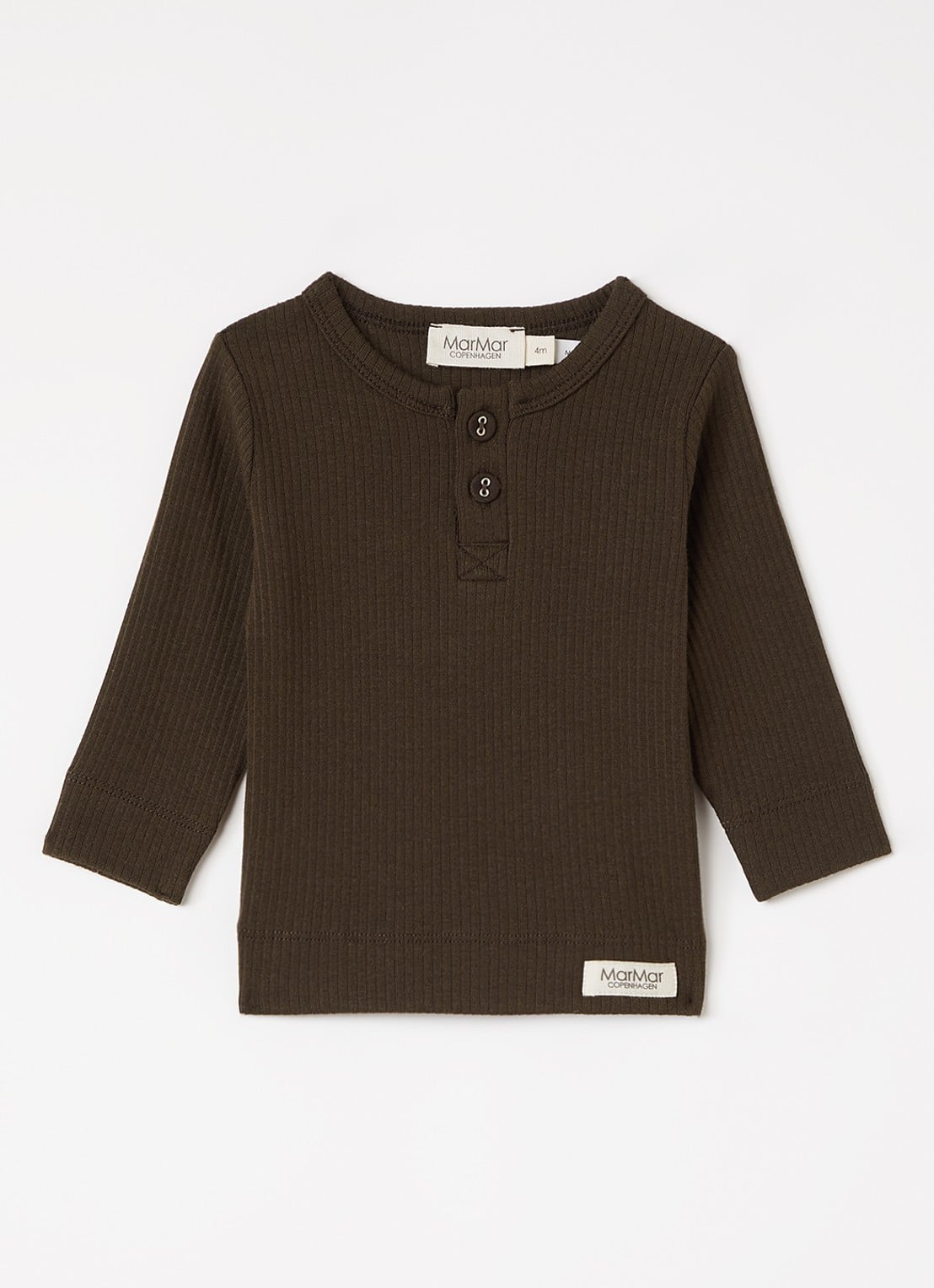 MarMar COPENHAGEN Longsleeve met ribstructuur - voorkant donkerbruin