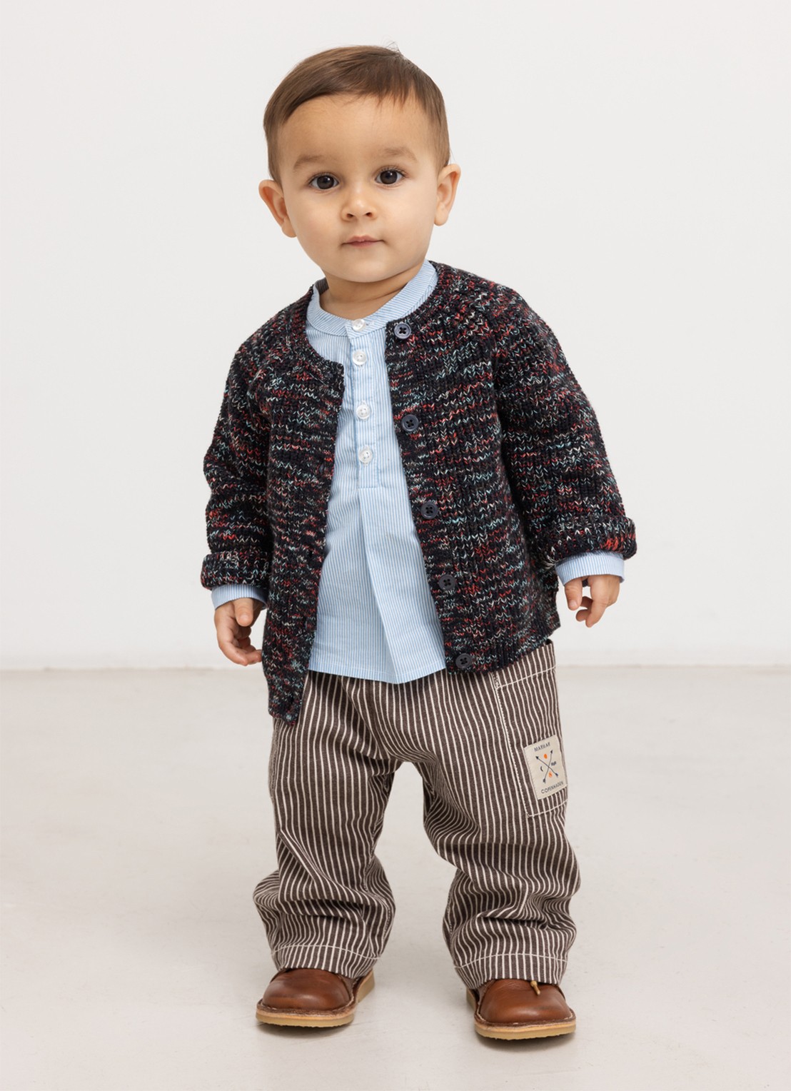 MarMar COPENHAGEN Straight fit broek met streepprint - voorkant 4 donkerbruin