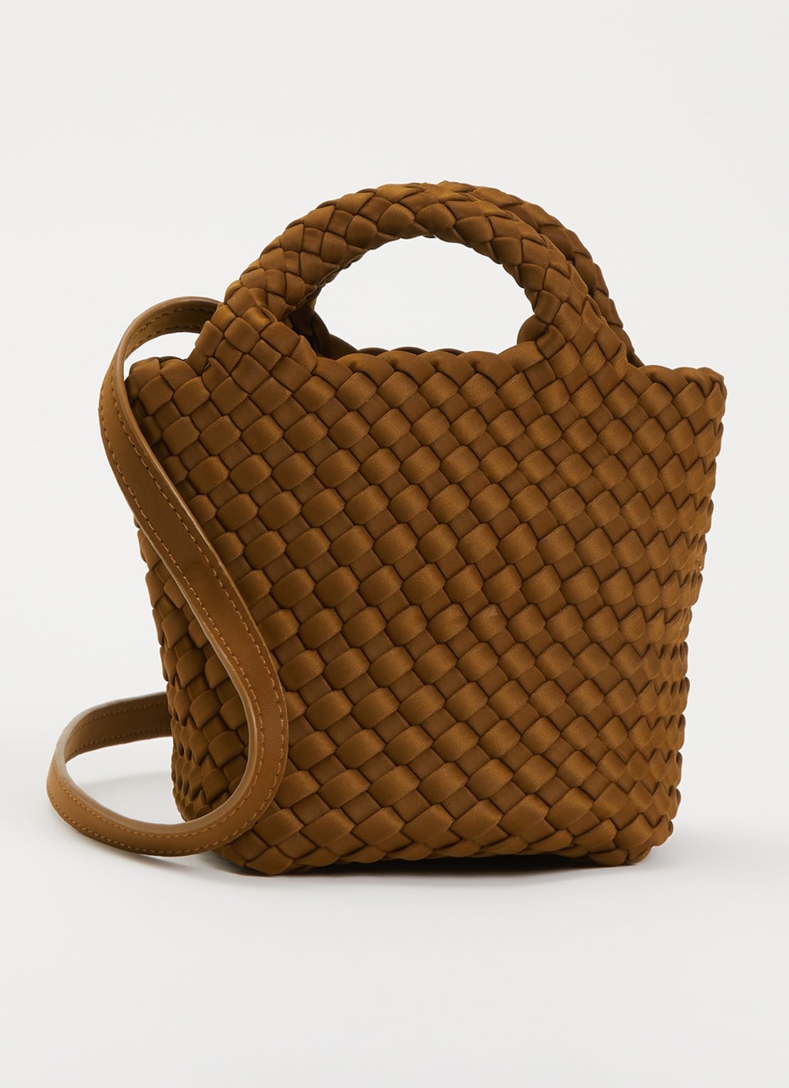 Marrea Mini handtas met afneembare schouderriem en gevlochten details - voorkant 4 cognac