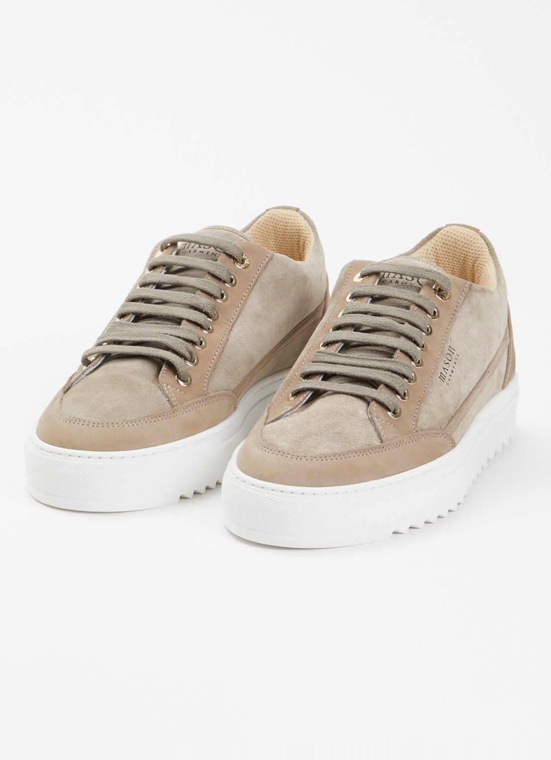 Mason Garments Tia sneaker van suède met details van nubuck - detail 3 taupe