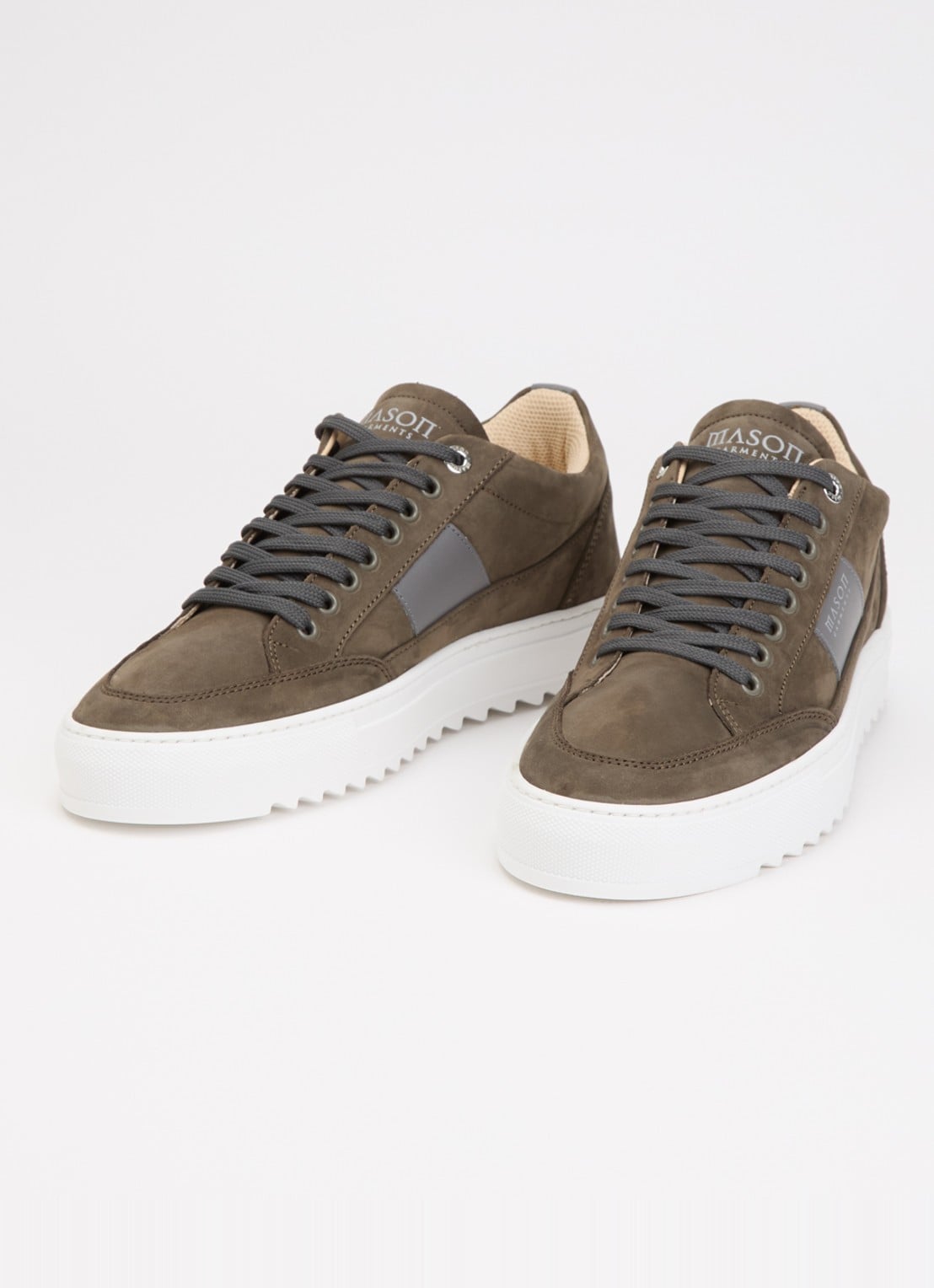 Mason Garments Tia Sport Mescolanza sneaker van nubuck met details van leer - detail 2 olijfgroen