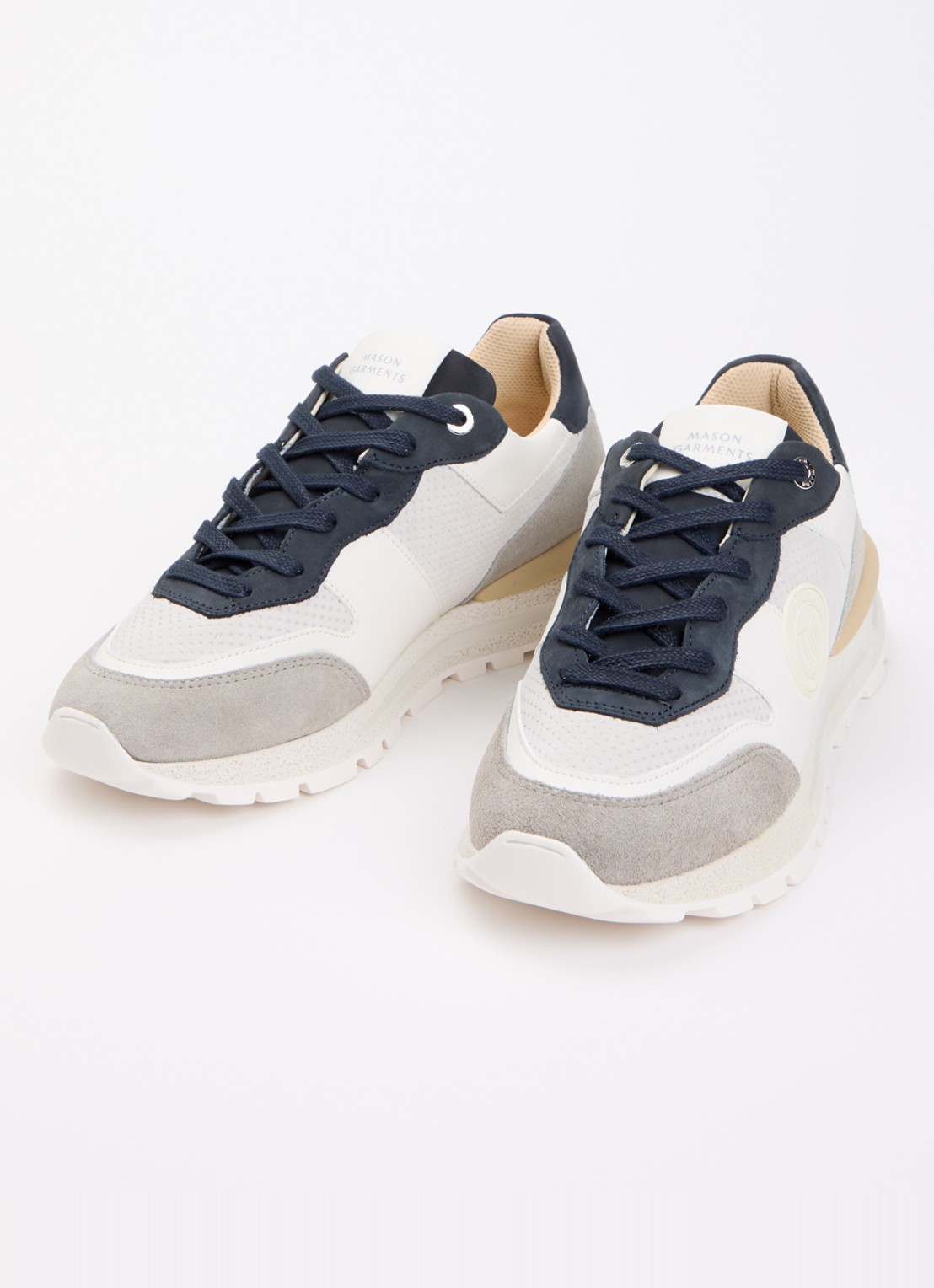 Mason Garments Trail Runner Essenziale sneaker van suède met leren details - detail 2 lichtgrijs