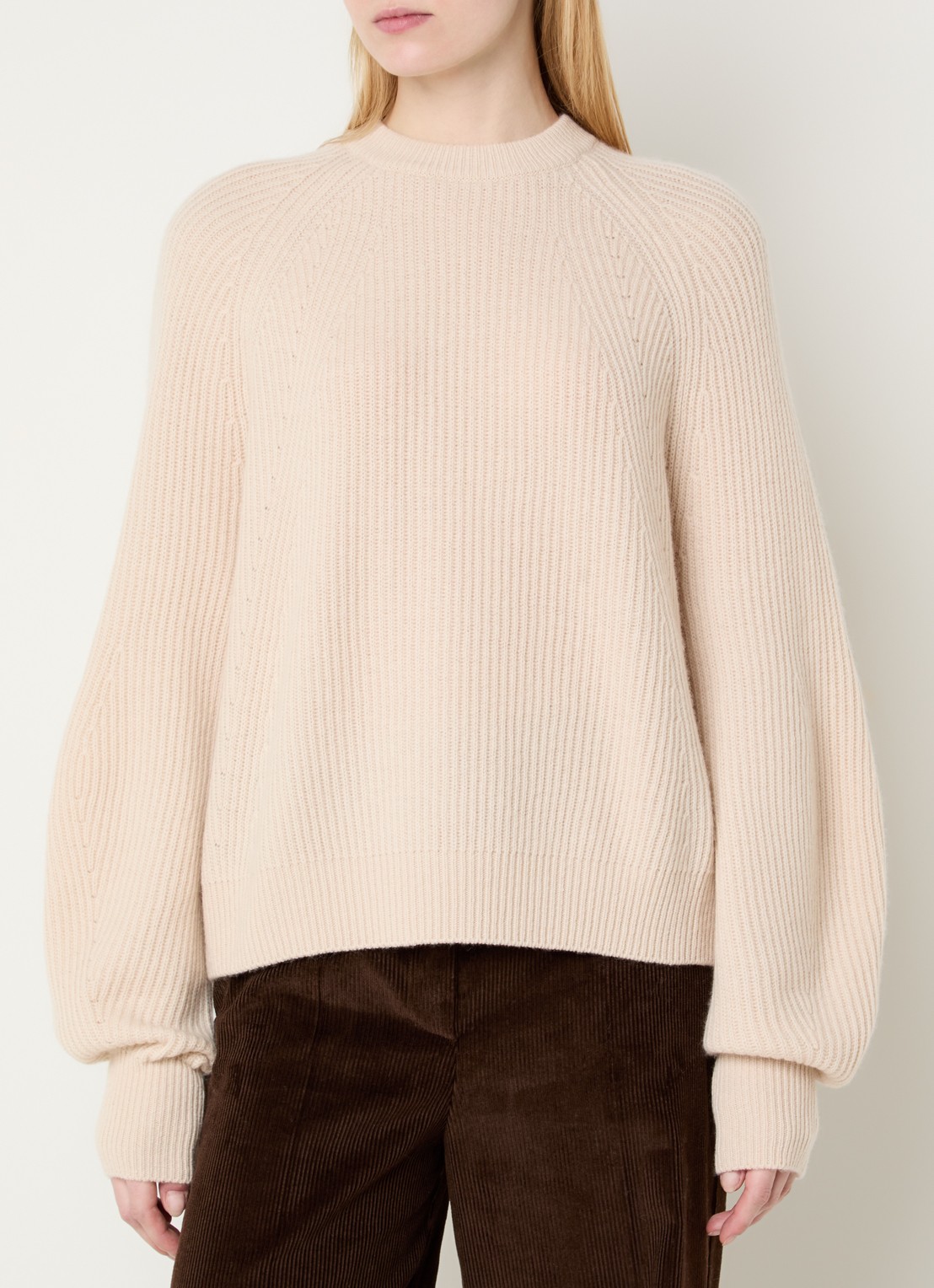 Max & Co Adagio ribgebreide trui in kasjmier wolblend - detail 4 beige