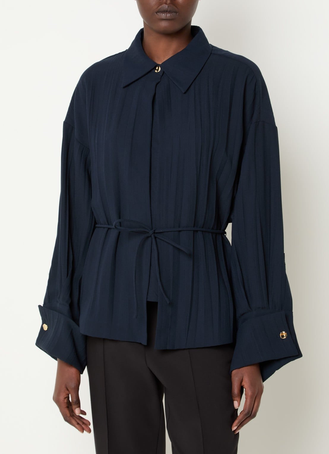 Max & Co Agitare blouse met strikceintuur - detail donkerblauw