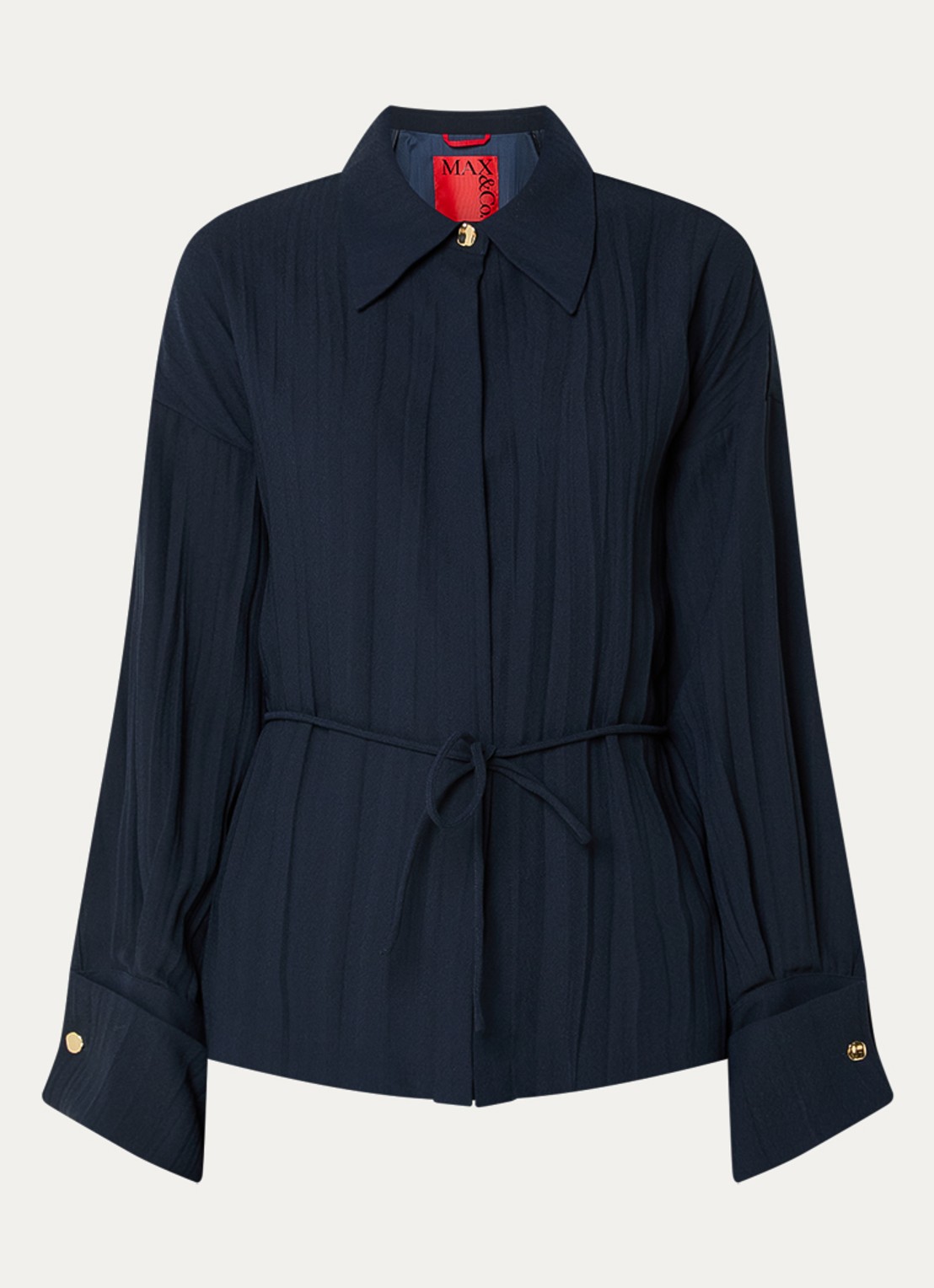 Max & Co Agitare blouse met strikceintuur - voorkant 2 donkerblauw