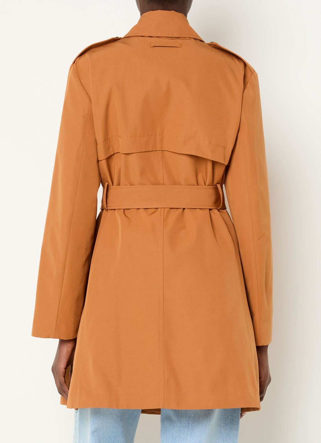 Max & Co Aris double-breasted trenchcoat met strikceintuur en steekzakken - achterkant 4 oranjebruin