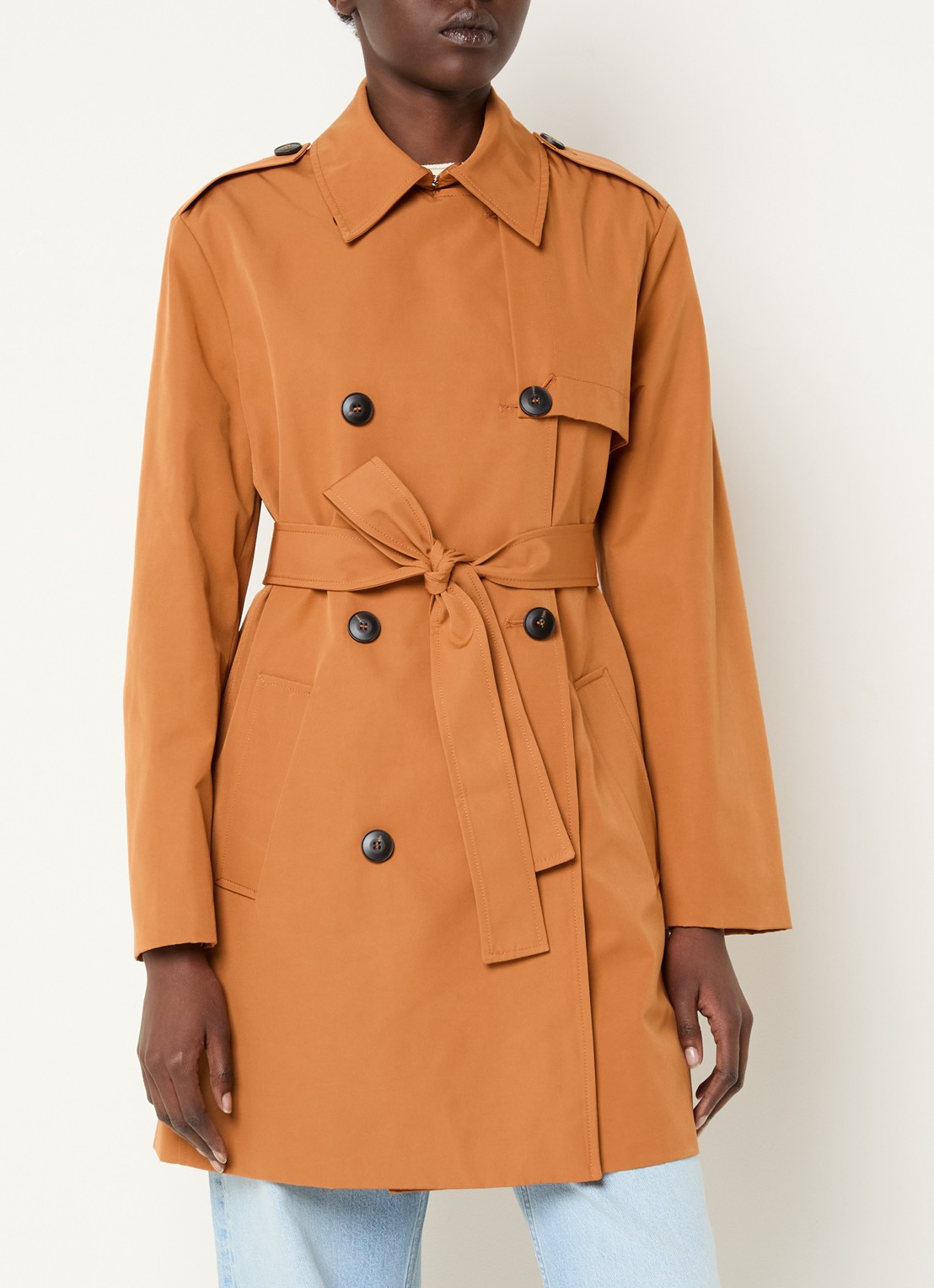 Max & Co Aris double-breasted trenchcoat met strikceintuur en steekzakken - detail 3 oranjebruin