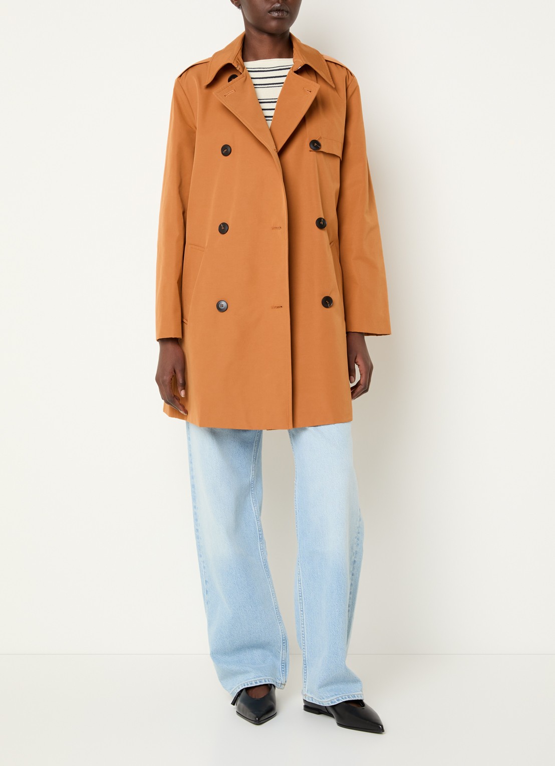Max & Co Aris double-breasted trenchcoat met strikceintuur en steekzakken - voorkant 2 oranjebruin