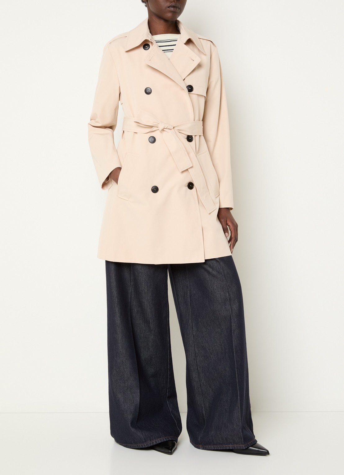 Max & Co Aris double-breasted trenchcoat met strikceintuur en steekzakken - voorkant 4 creme