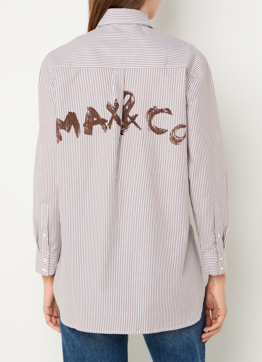 Max & Co Babila blouse met streepprint en logoprint - detail 3 bruin
