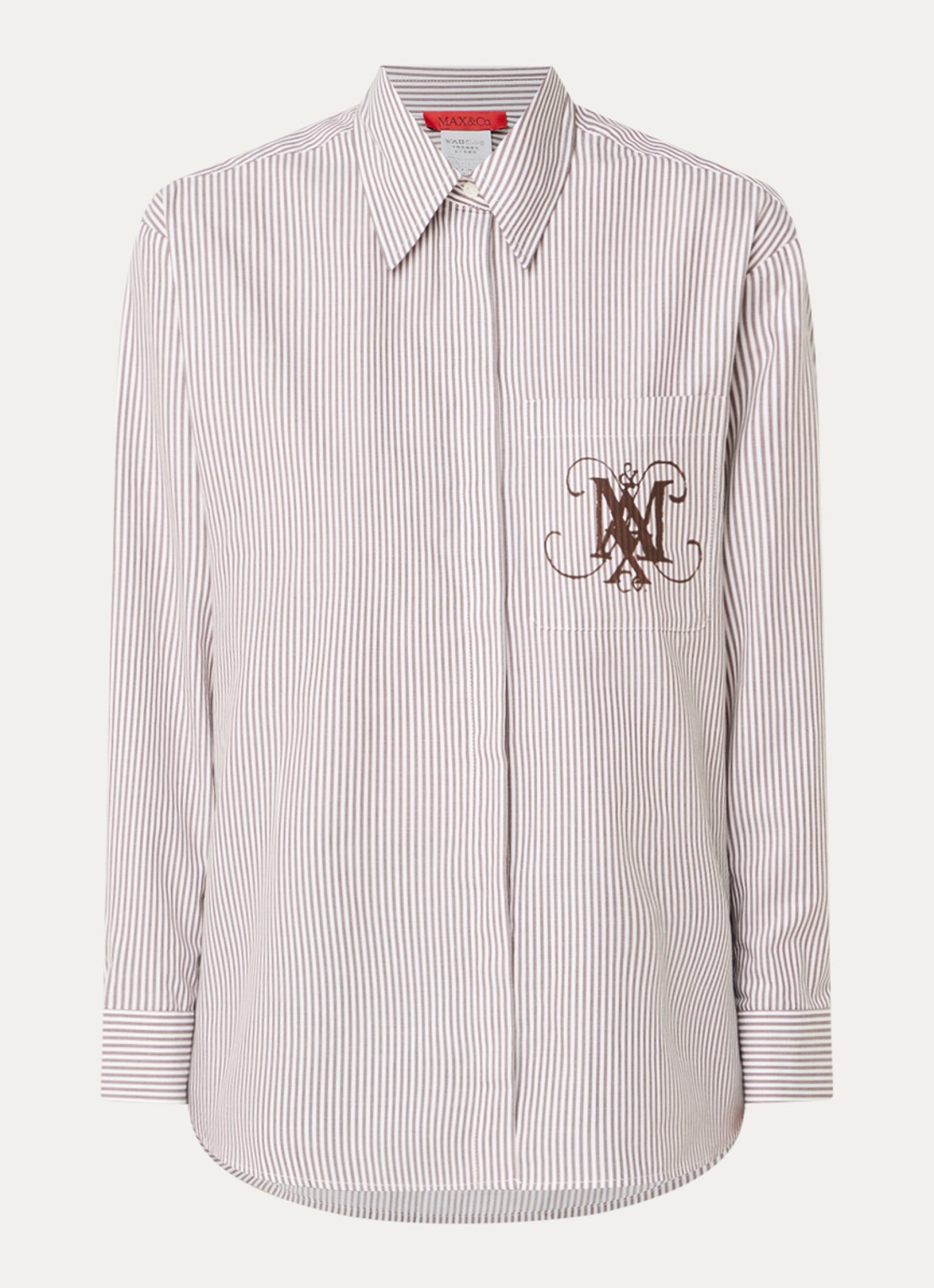Max & Co Babila blouse met streepprint en logoprint - voorkant bruin