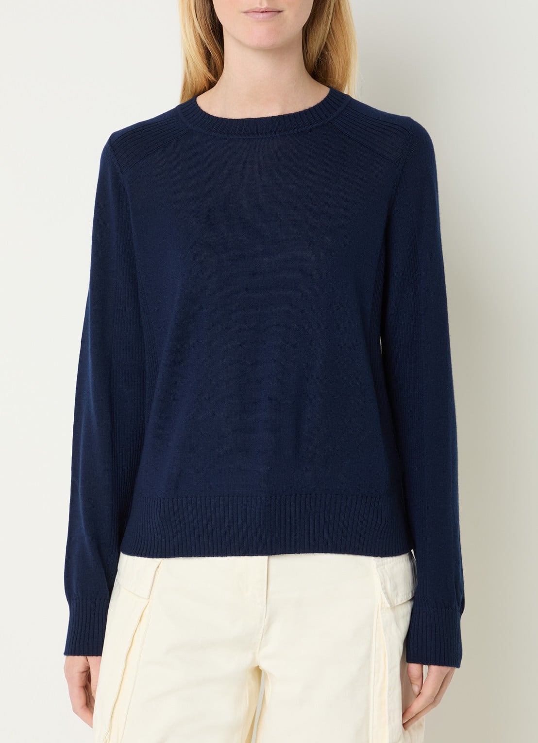Max & Co Berlina fijngebreide trui van scheerwol - detail 4 donkerblauw