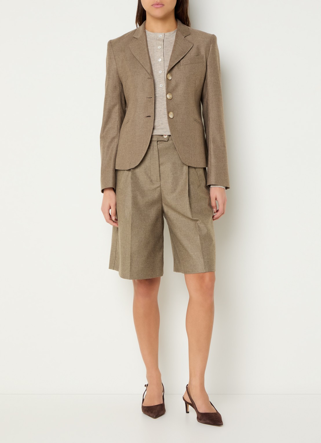 Max & Co Blazer in wolblend met paspelzakken - voorkant 3 khaki