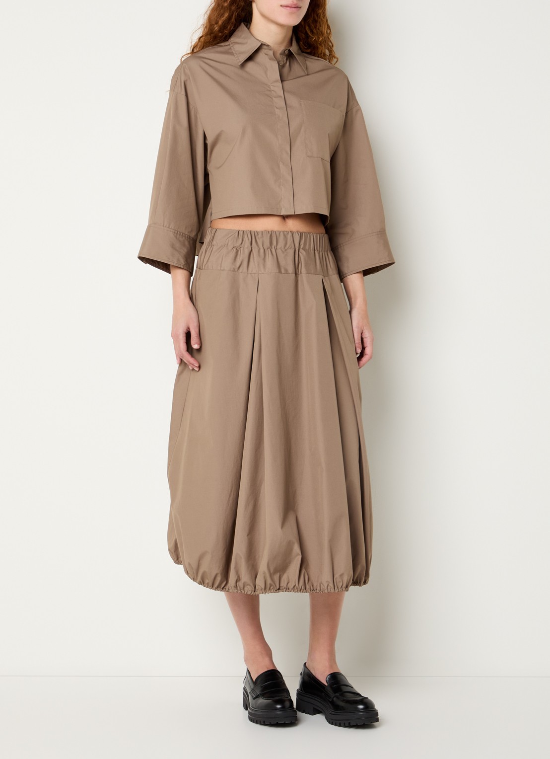 Max & Co Blouse met halflange mouw en borstzak - voorkant 2 lichtbruin