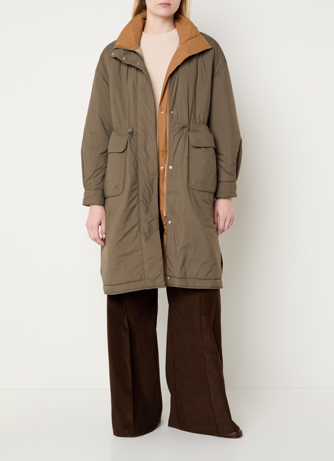 Max & Co Buona longline puffer jas  - voorkant 4 beige