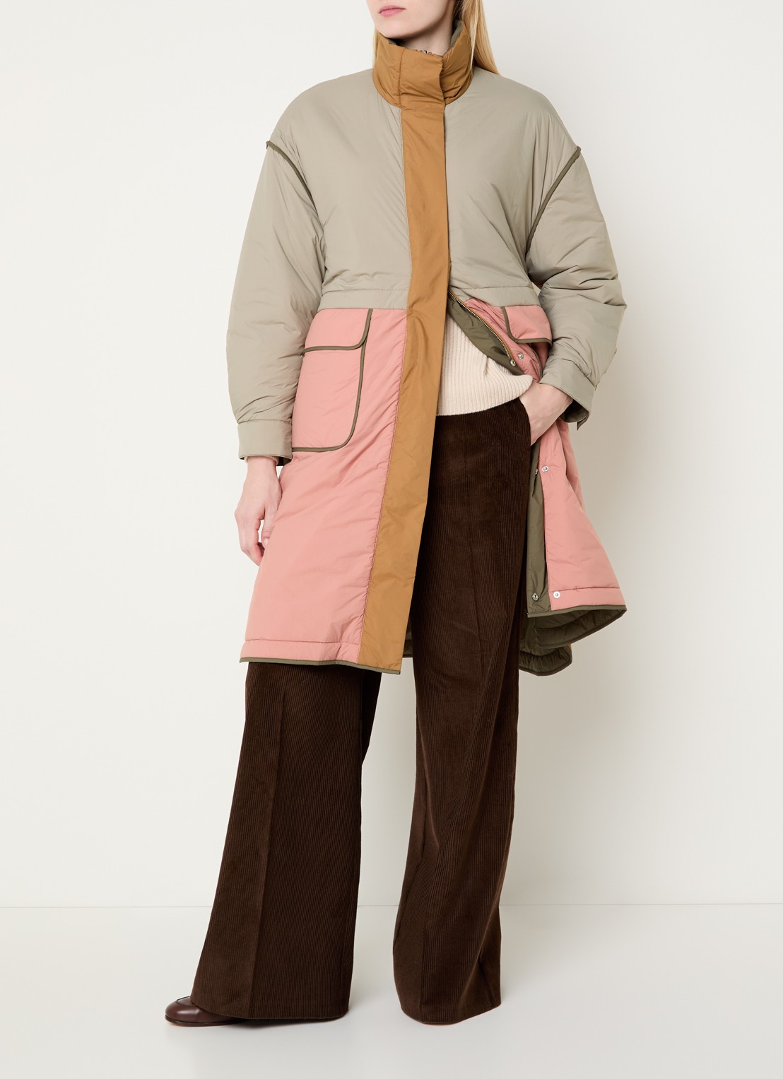 Max & Co Buona longline puffer jas  - voorkant 5 beige