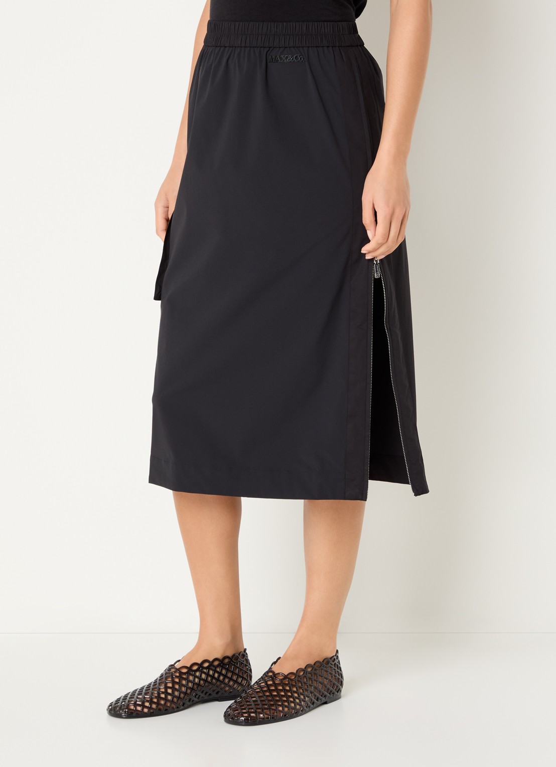Max & Co Calco midi rok met klepzak - detail 4 zwart