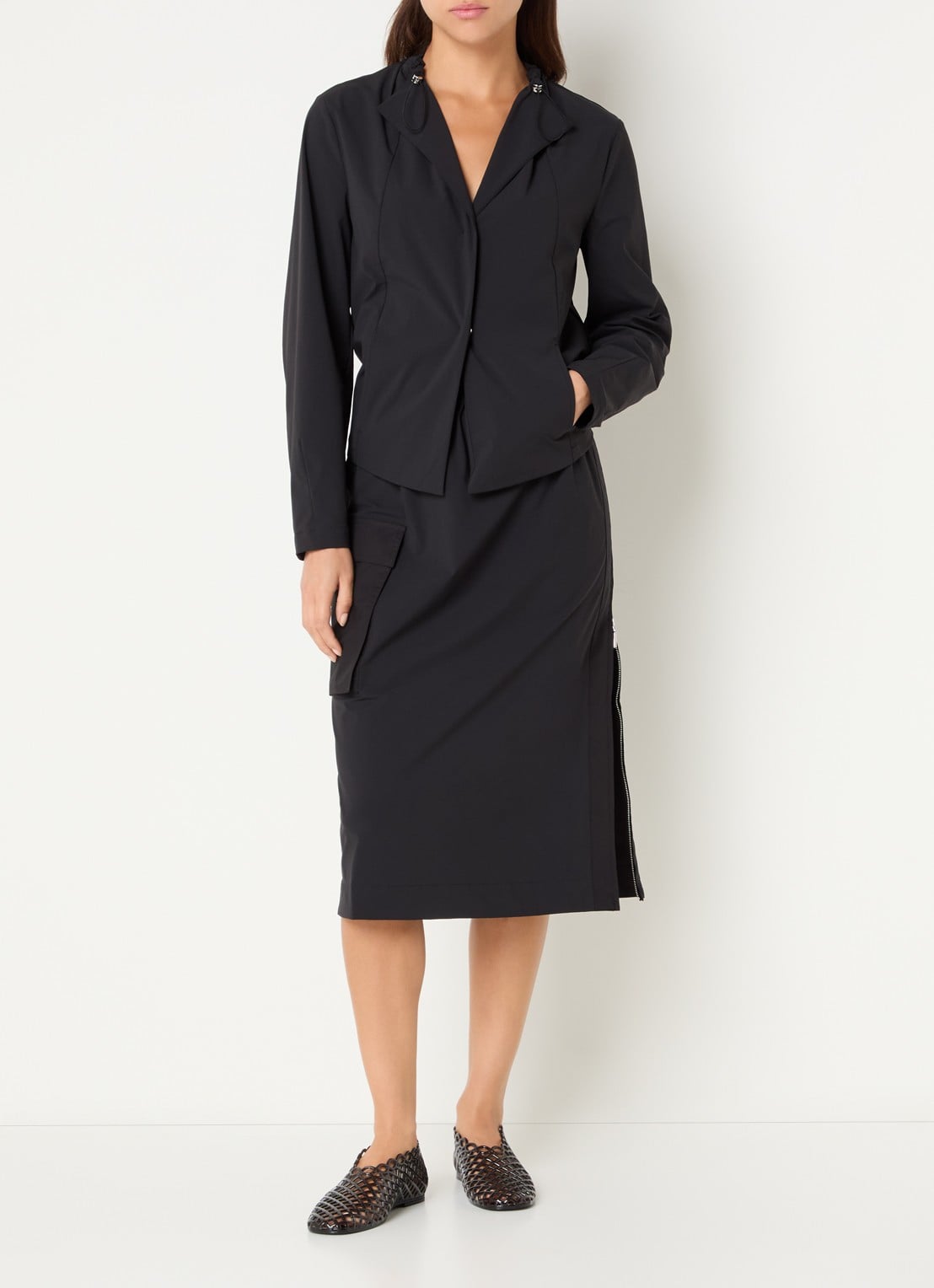 Max & Co Calco midi rok met klepzak - voorkant 2 zwart