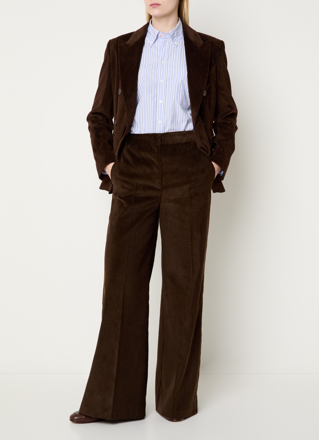 Max & Co Cane high waist flared fit pantalon van corduroy - voorkant 2 donkerbruin